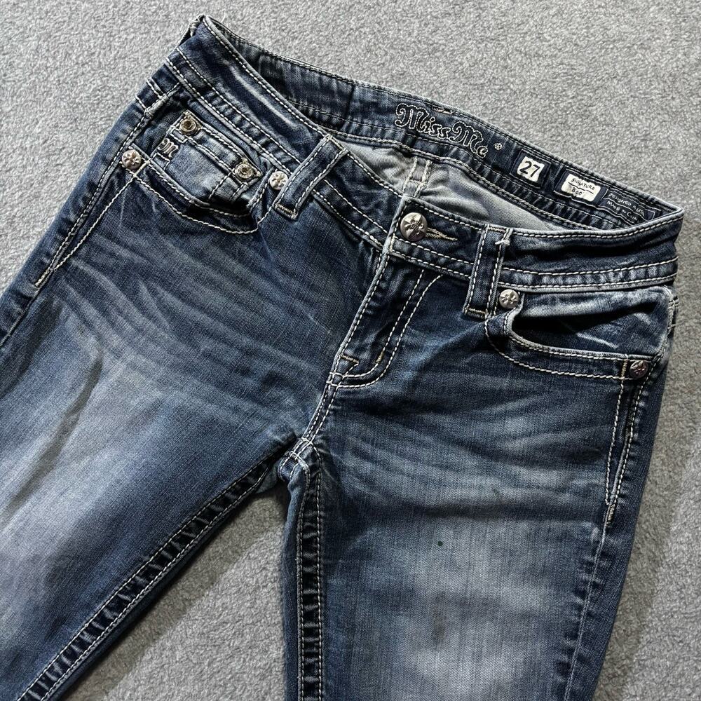 Miss Me Signature Bootcut Jeans Womens 27 Stretch Blue Denim Bling Low Rise